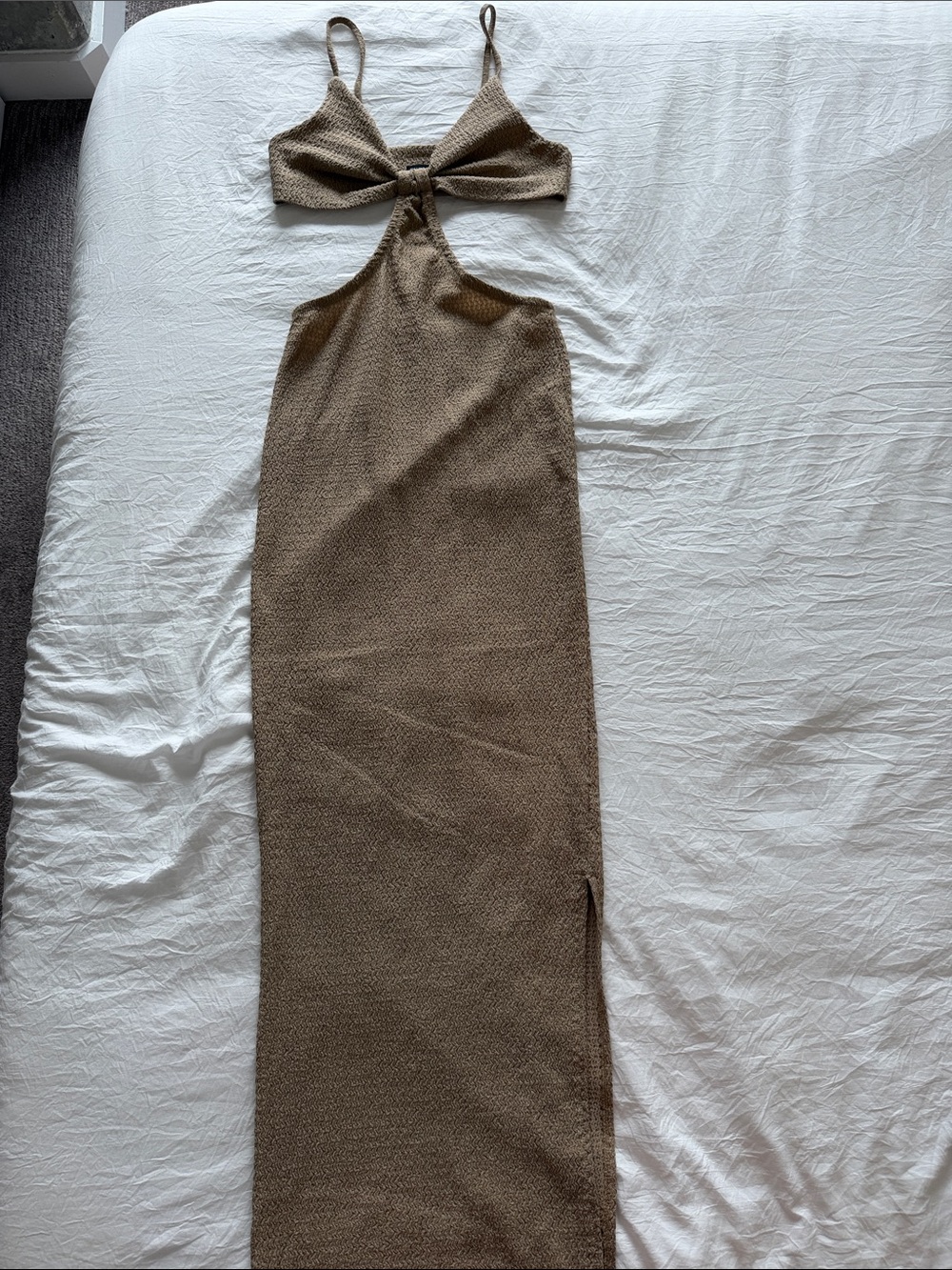 SHEIN Brown Knit Cutout Tie-Front Maxi Dress